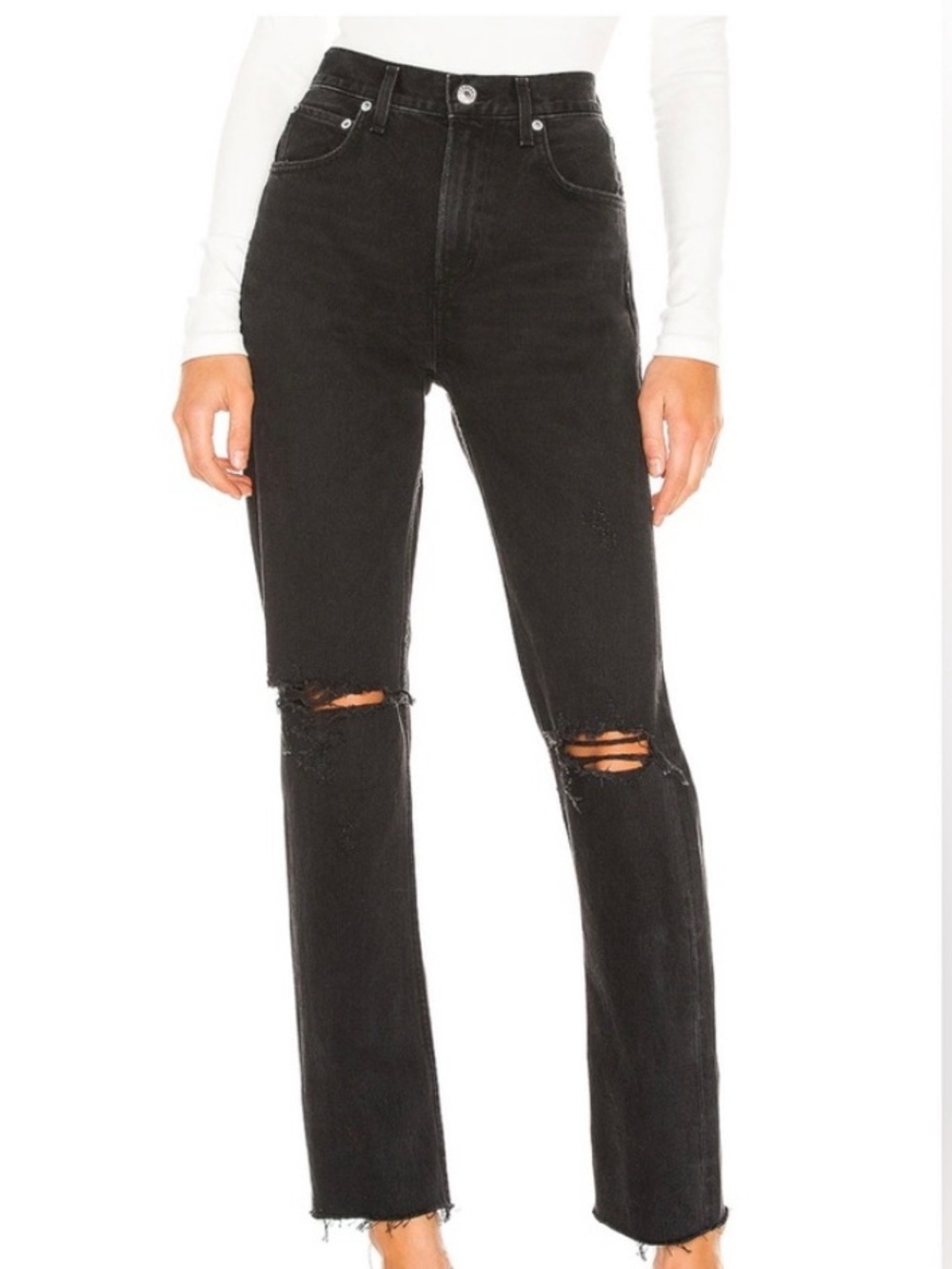 ❤️… Agolde Cherie Black High-Rise Straight-Leg Jeans